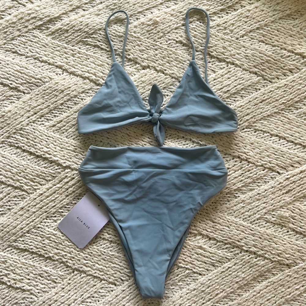 Aila Blue Bikini - high waisted bottoms and strappy top